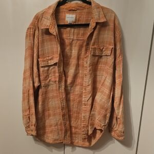 American Eagle Outfitters Orange Plaid Button Down Shirt